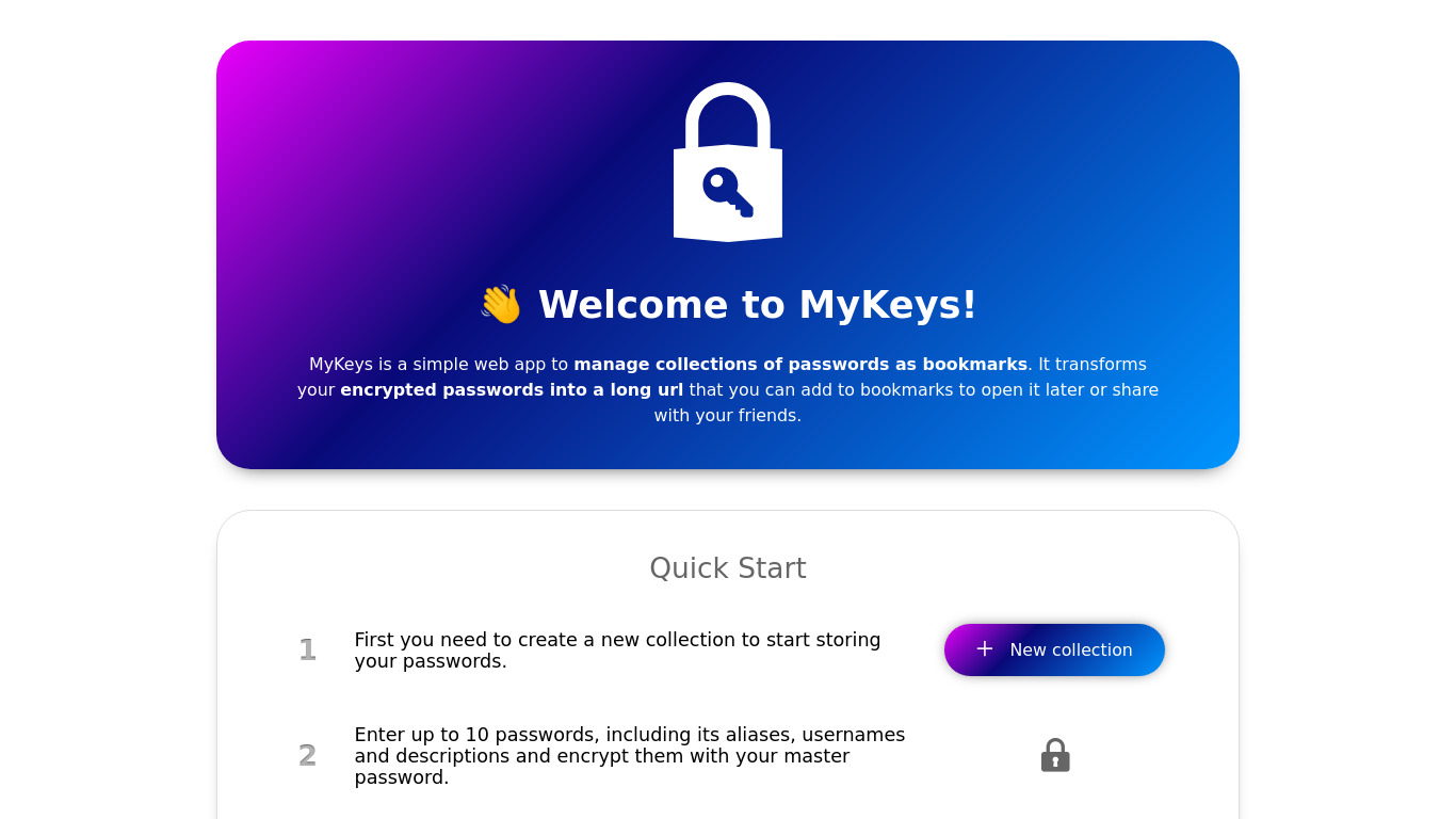 MyKeys Landing page