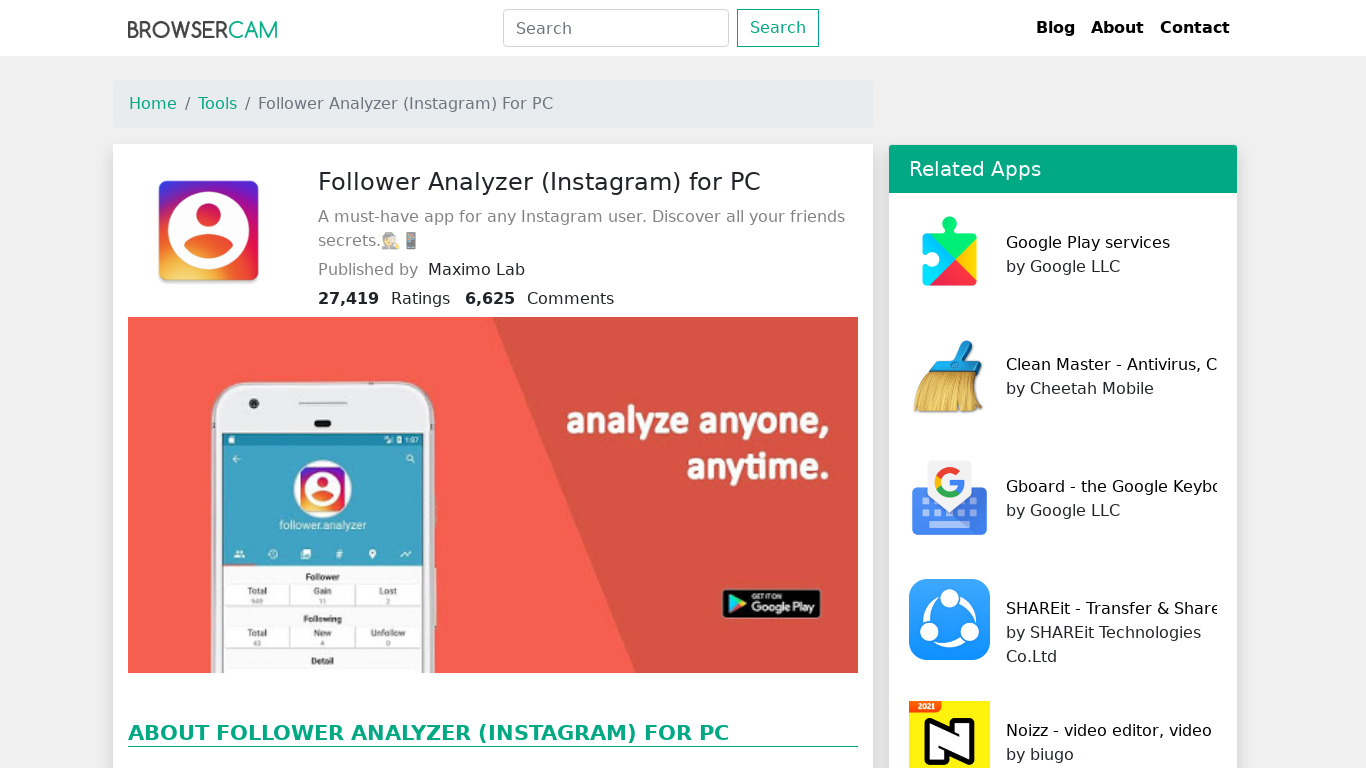 Follower Analyzer for Instagram Landing page