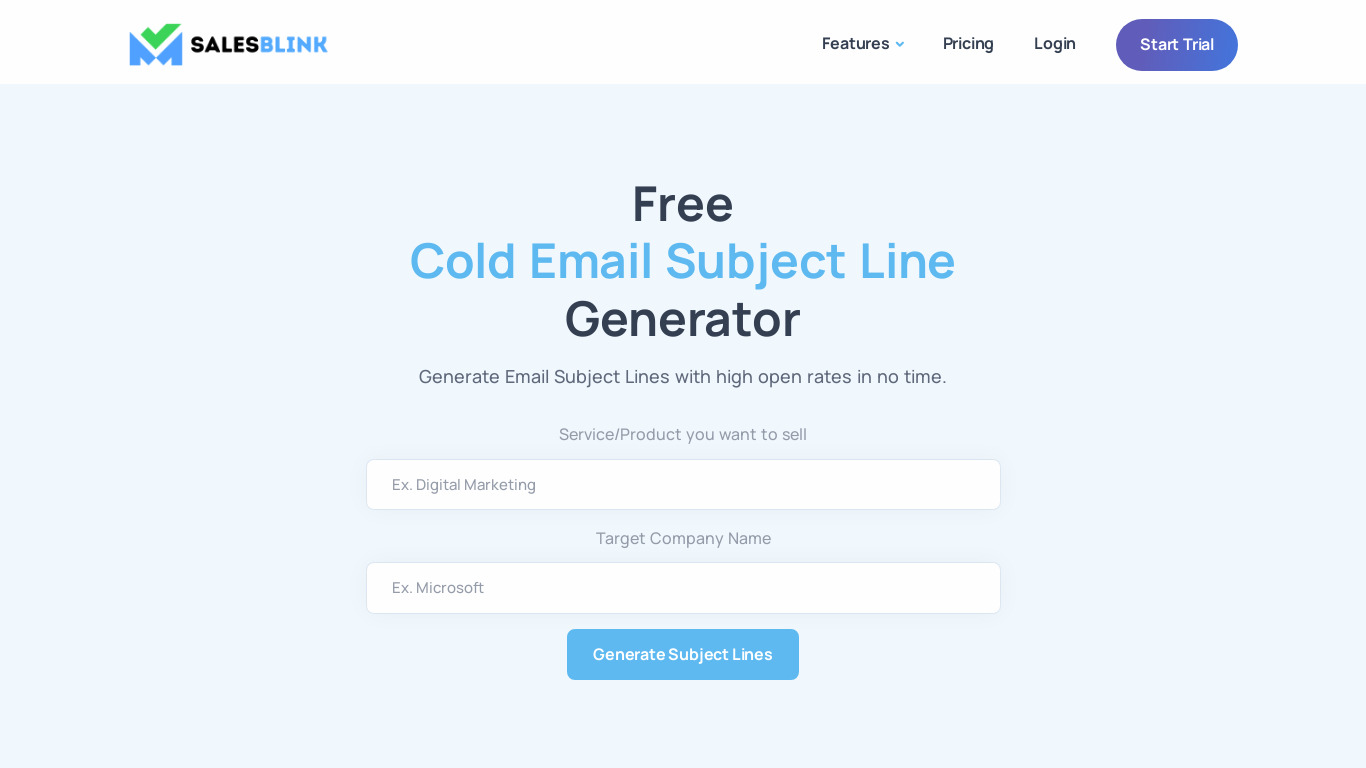 Cold Email Subject Line Generator Landing page