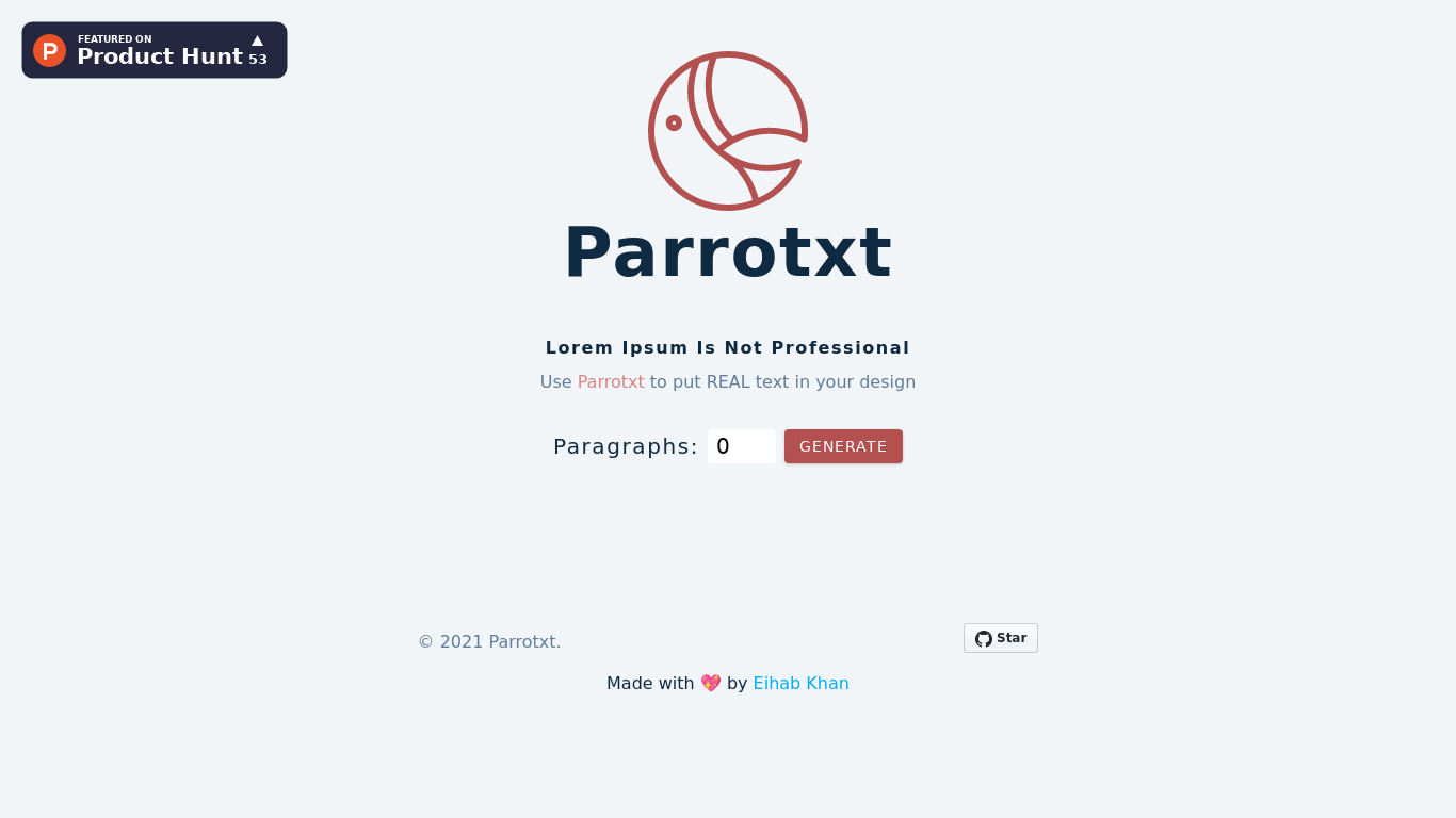 Parrotxt Landing page