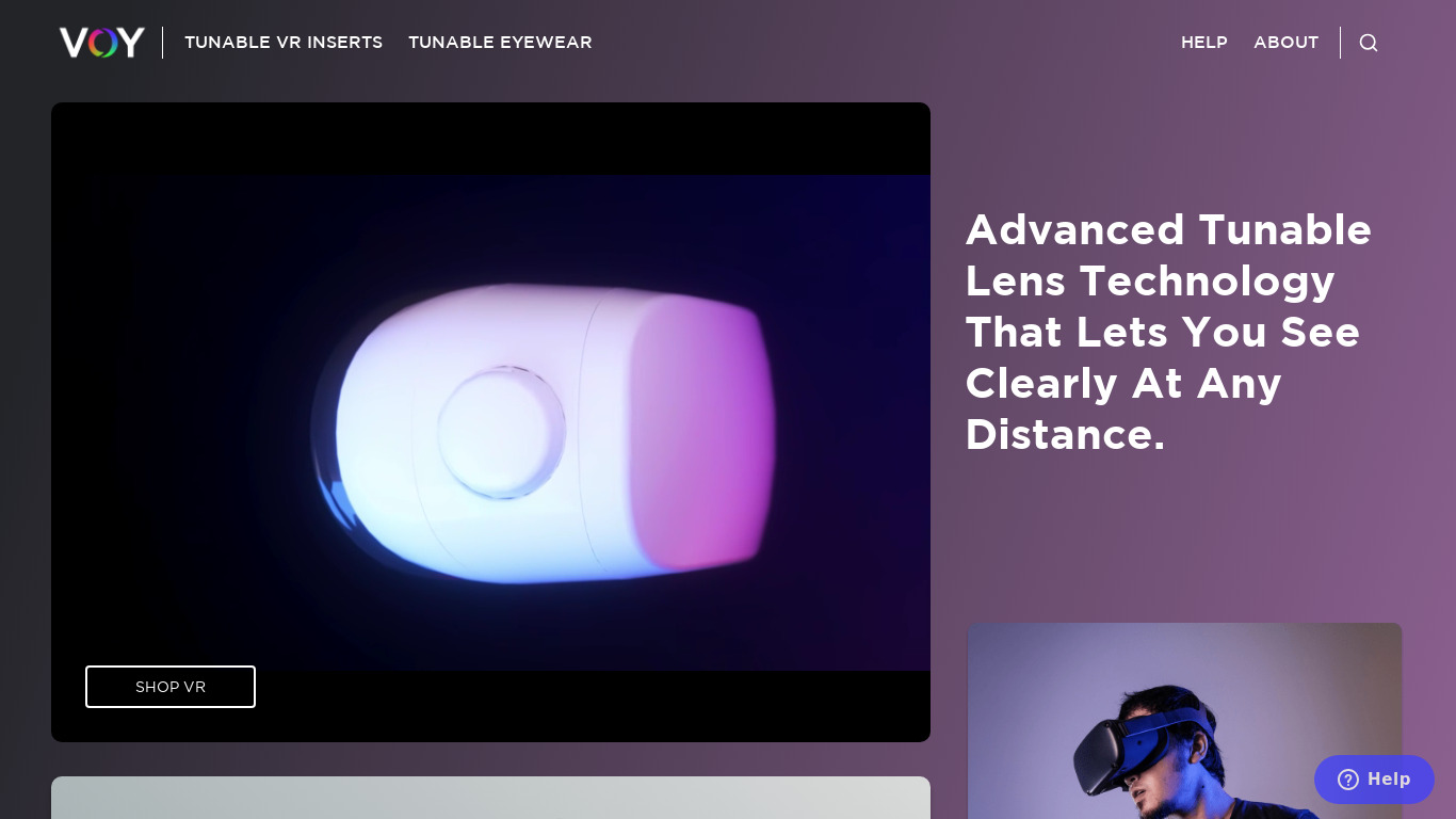 VOY Tunable Glasses Landing page