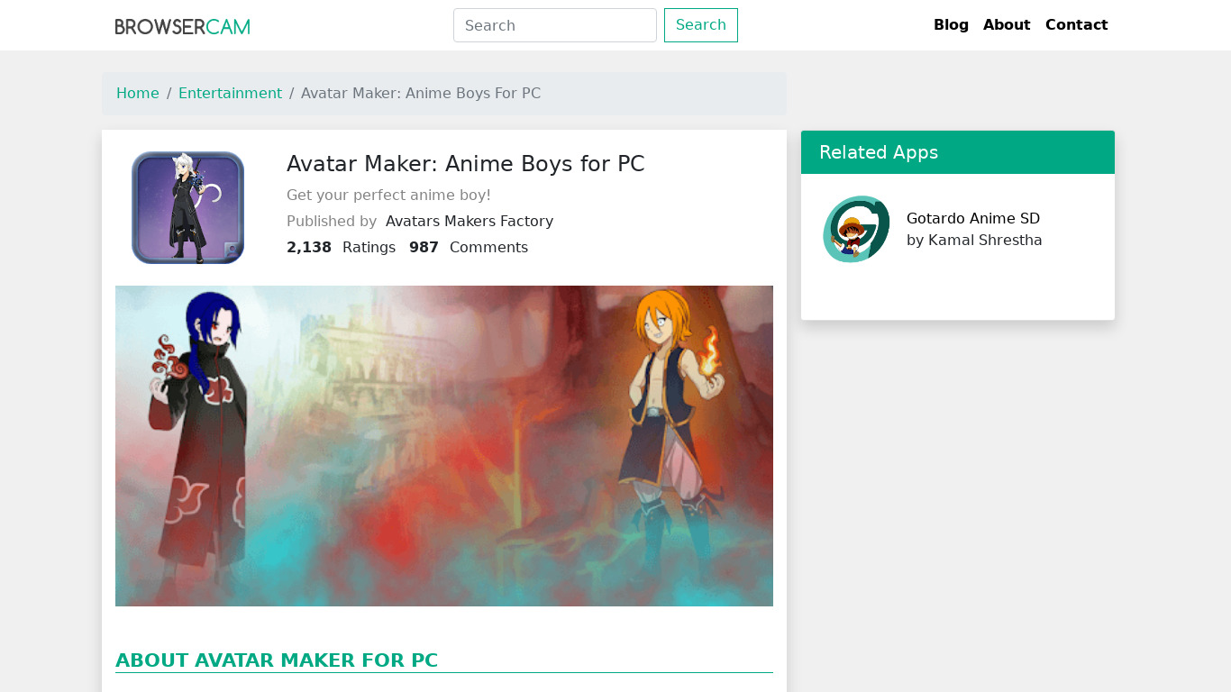 Avatar Maker: Anime Boys Landing page
