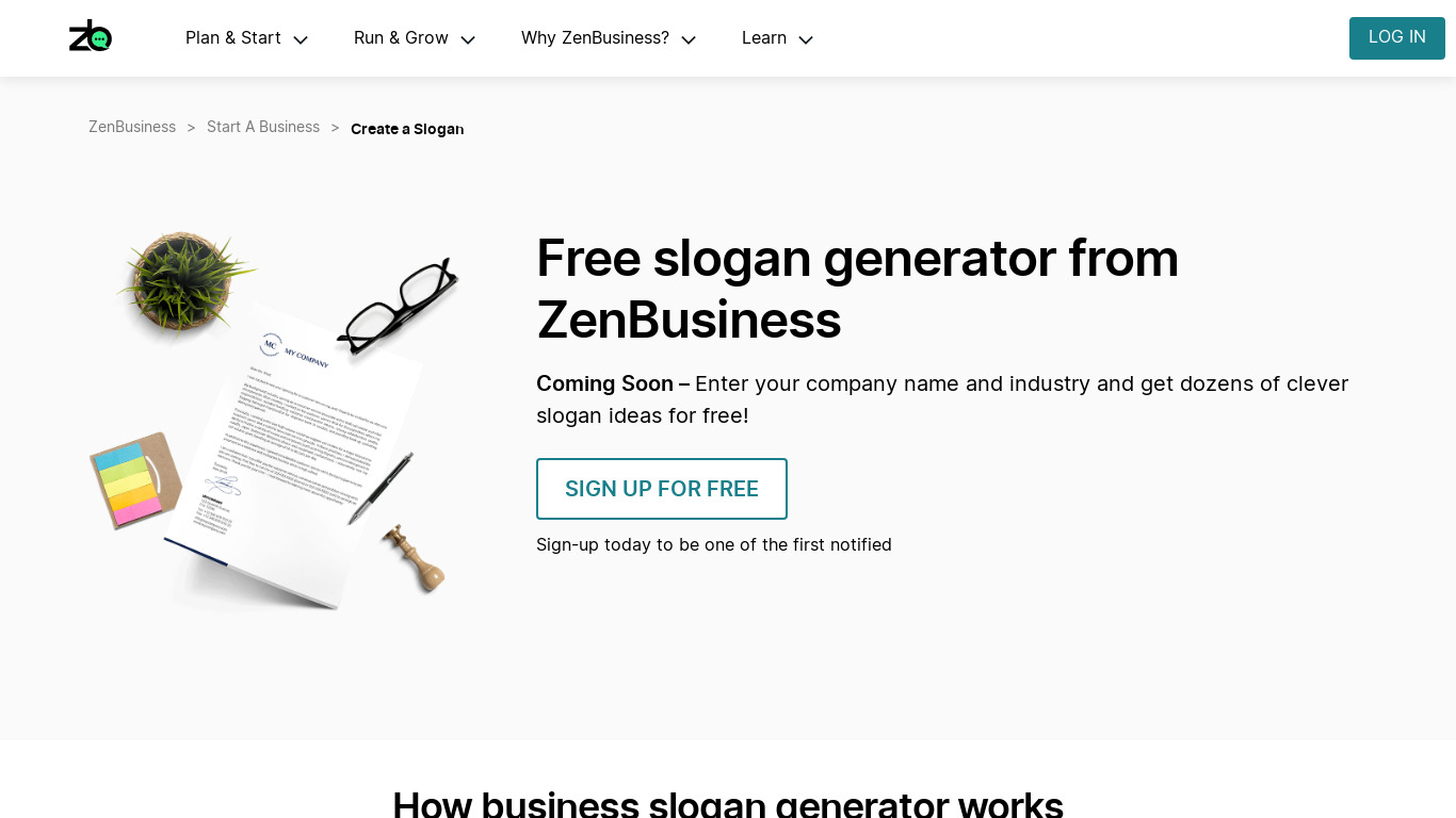 Free Slogan Generator by Logaster Landing page