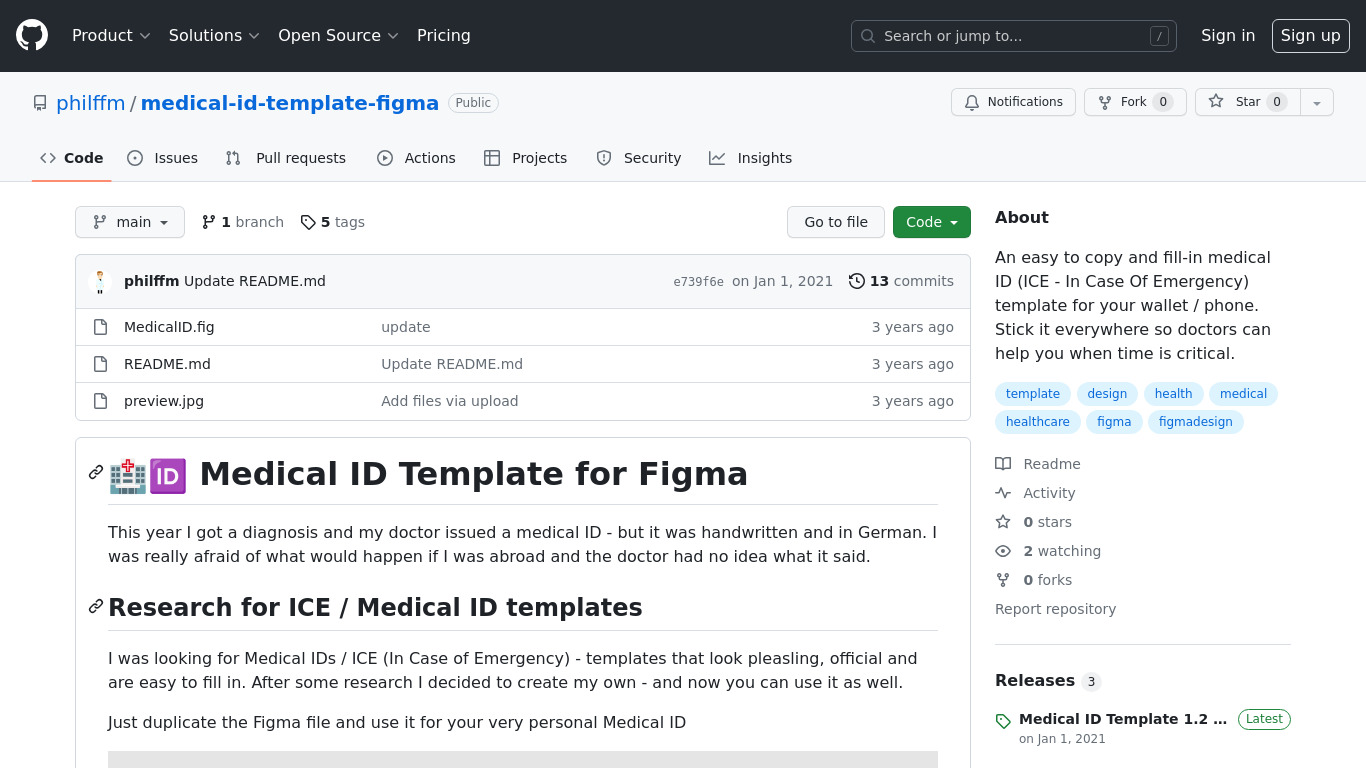 Medical ID Template for Figma Landing page