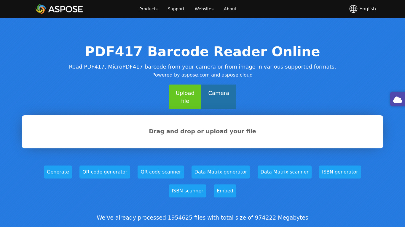 PDF417 Barcode Scanner Landing page