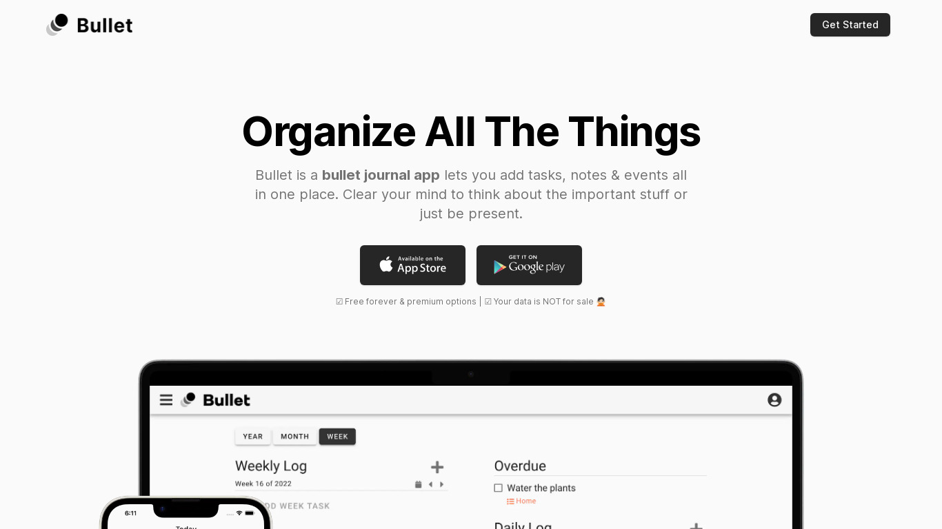 Bullet Mobile Landing page