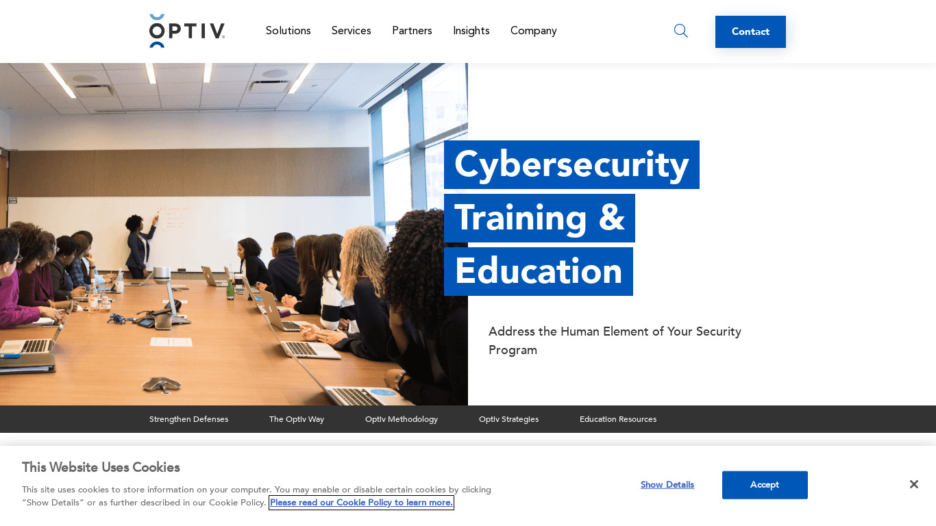Optiv Cybersecurity Education Landing page
