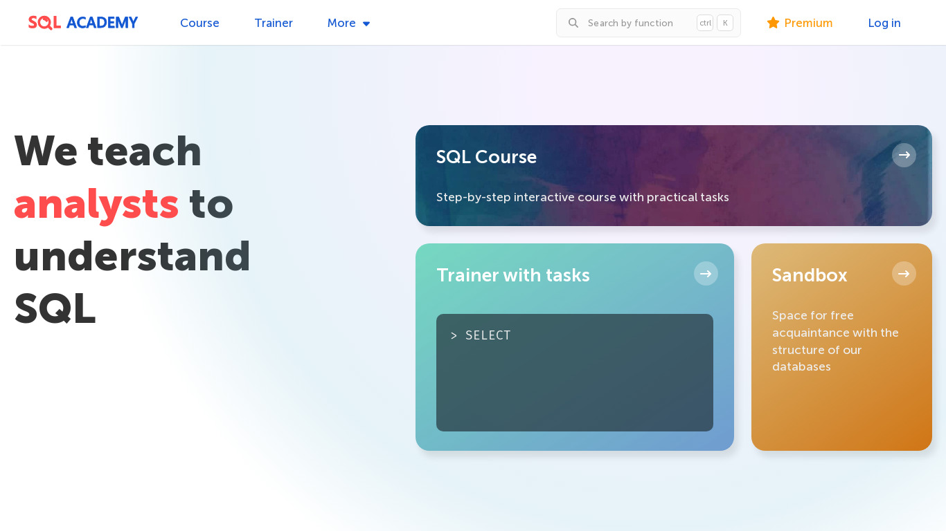 SQL Academy Landing page