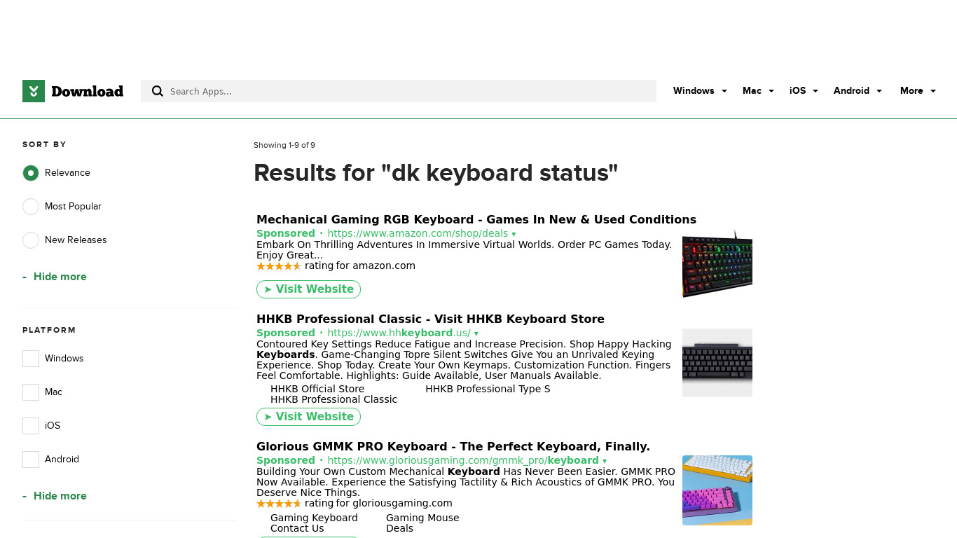 DK Keyboard Status Landing page