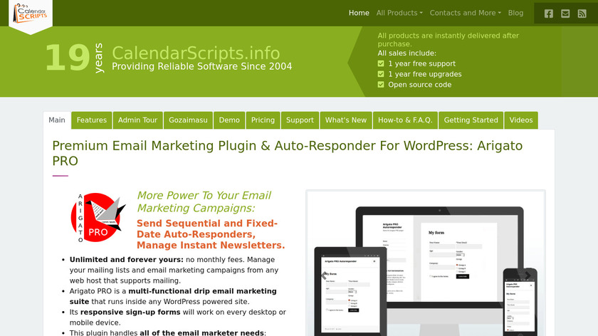 Arigato PRO Email Marketing Suite Landing Page