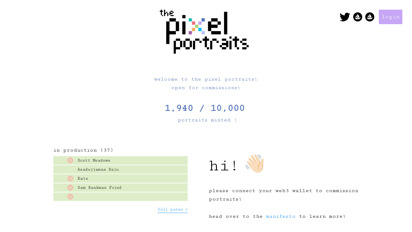 The Pixel Portraits Landing page