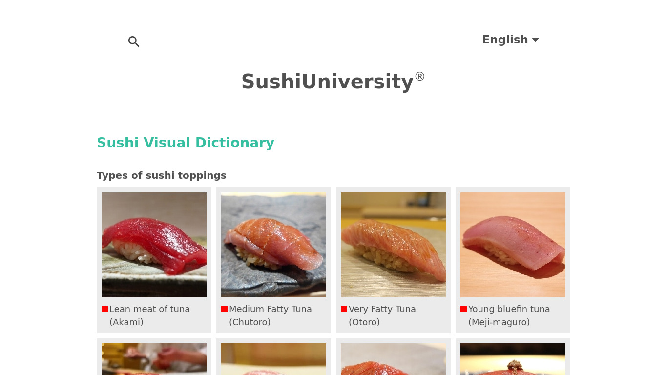 Sushi Japanese Dictionary Landing page