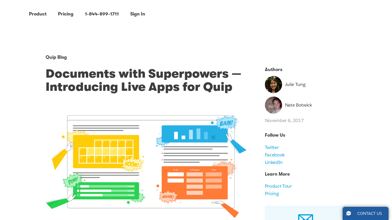 Quip Live Apps Landing page