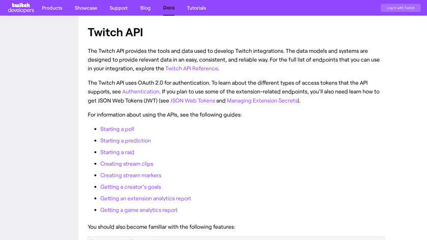 Twitch API Landing Page