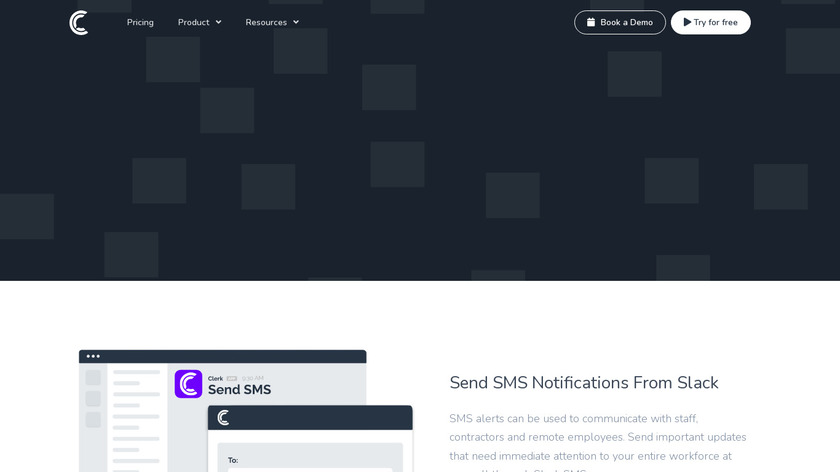 SMS Alerts on Slack Landing Page
