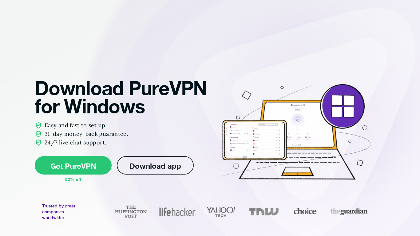 PureVPN for Windows Landing page