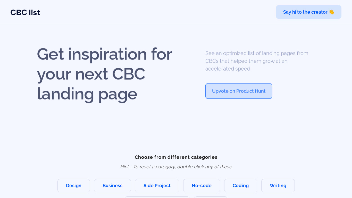 CBC List Landing page