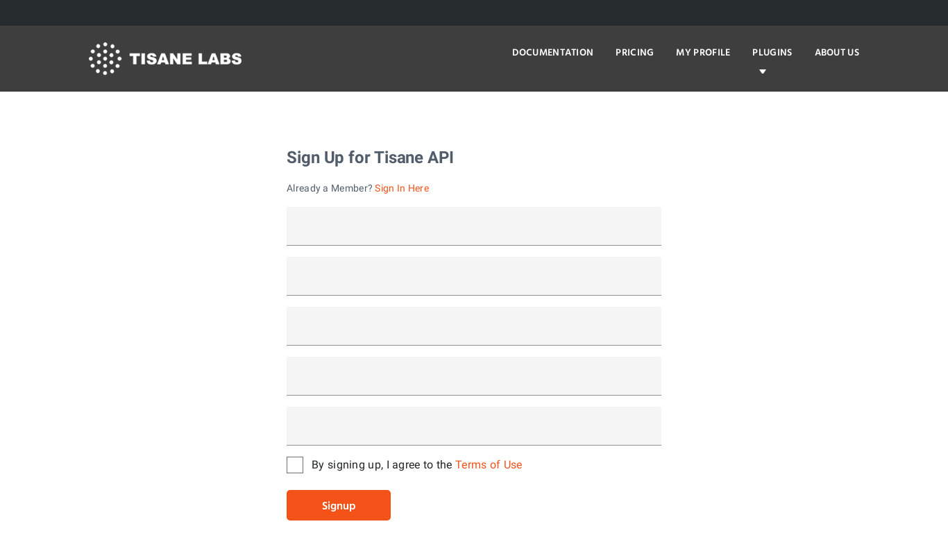 Tisane Spellchecking API Landing page