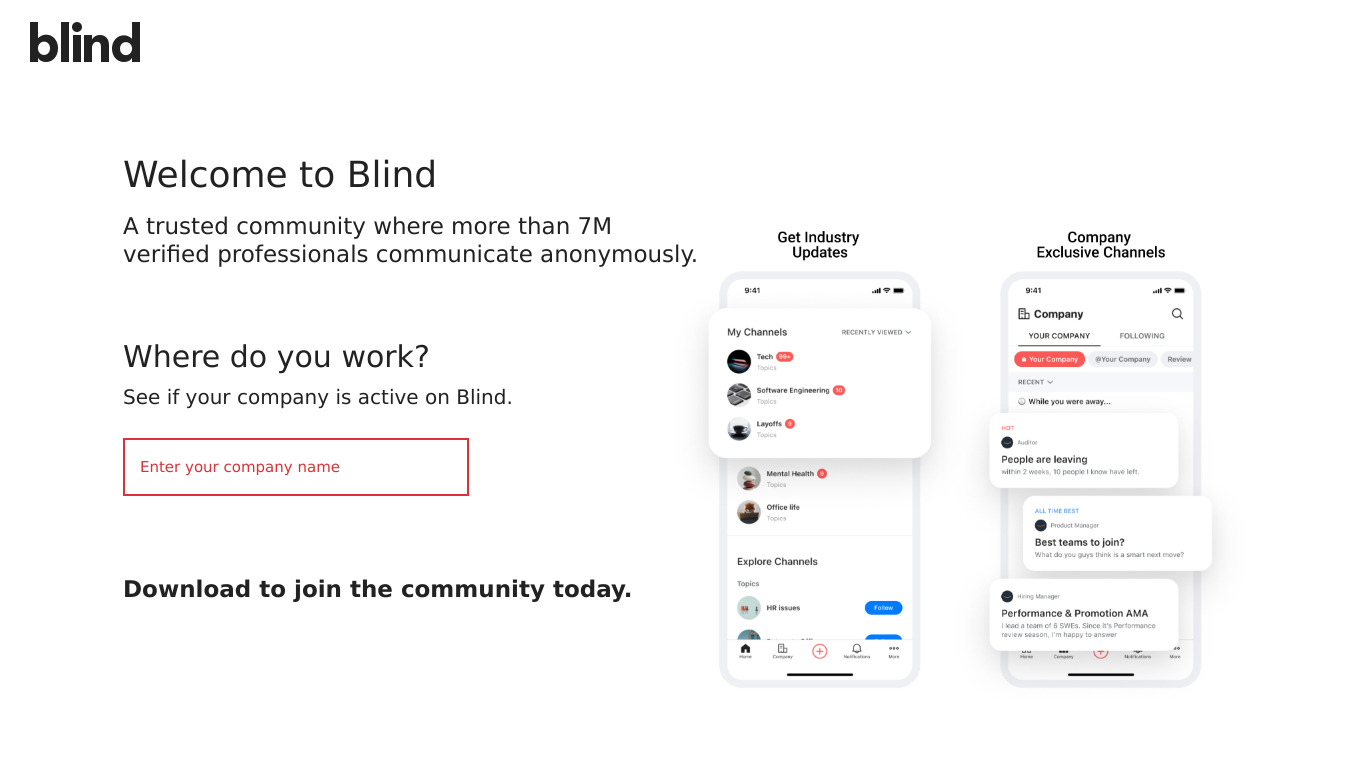 Blind Community Landing page