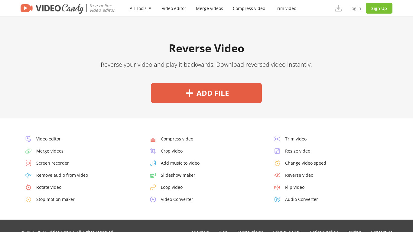 VideoCandy Reverse Video Editor Landing page
