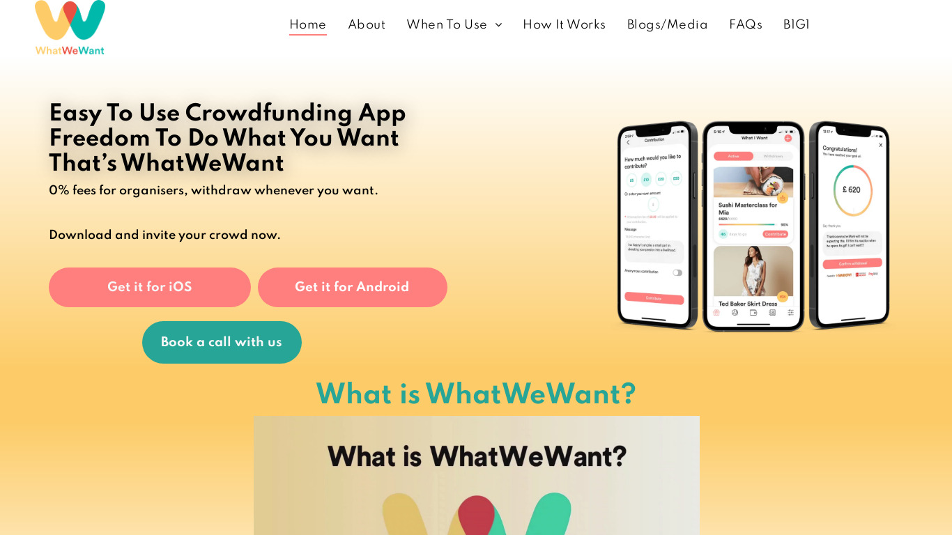 WhatWeWant Landing page