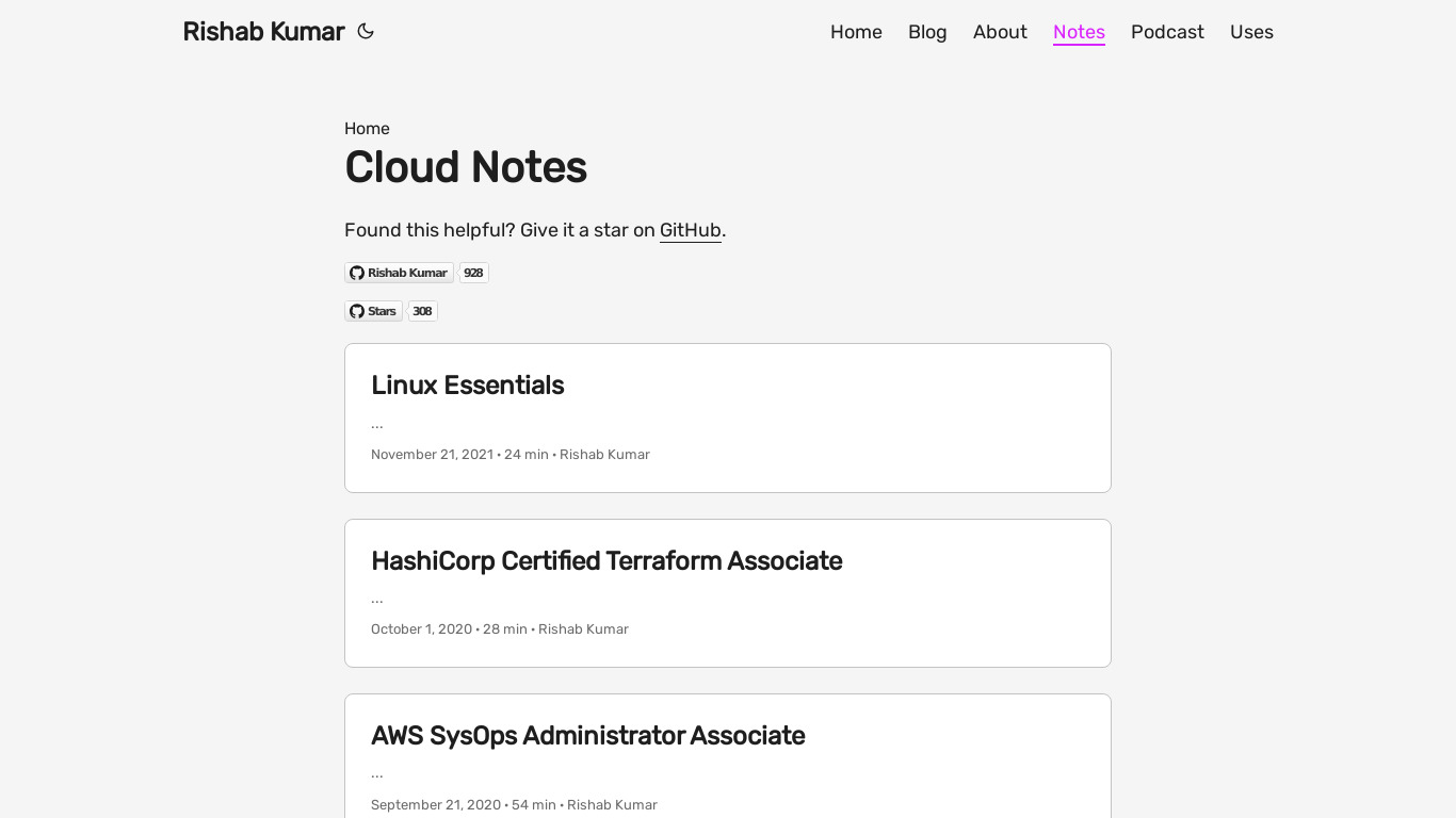 CloudNotes Landing page