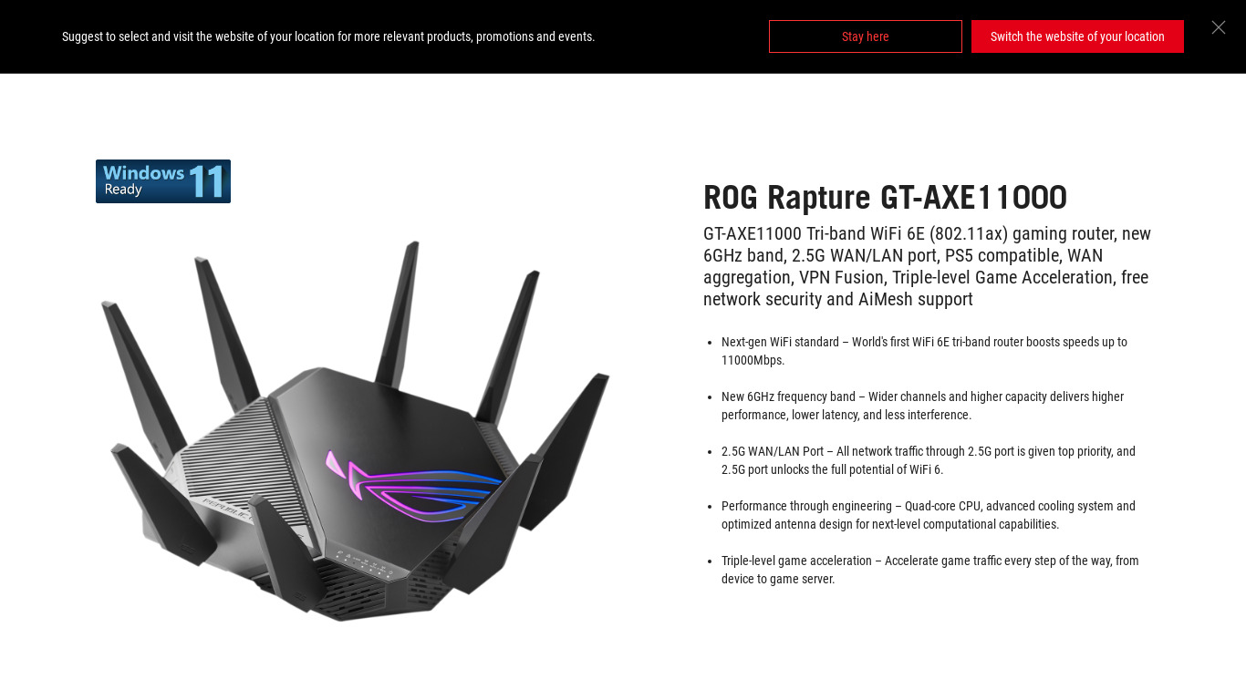 ROG Rapture GT-AXE11000 Landing page