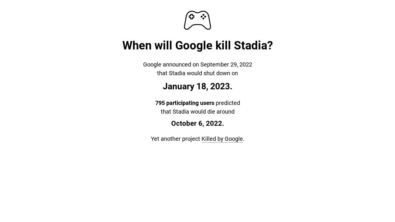 When will Google kill Stadia? Landing page