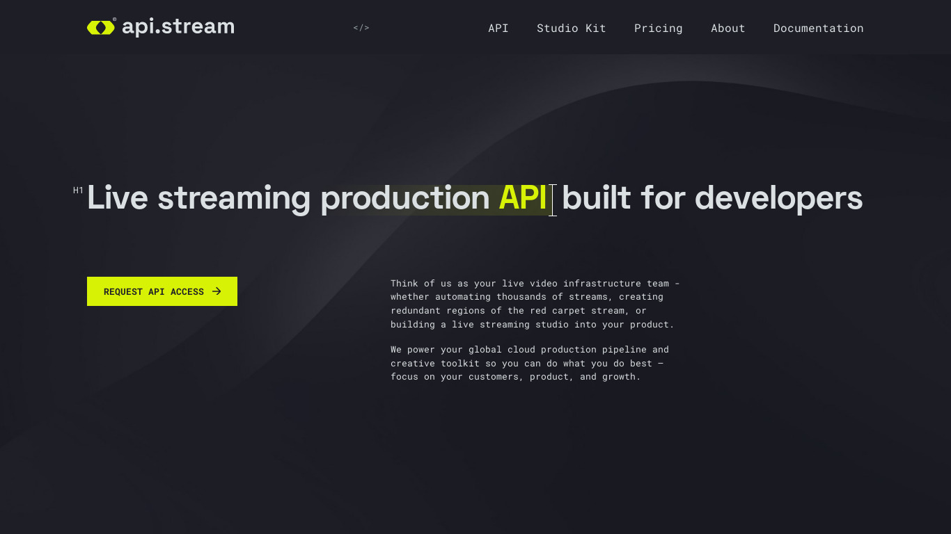 API.stream Landing page
