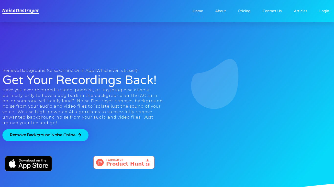 Noise Destroyer Landing page