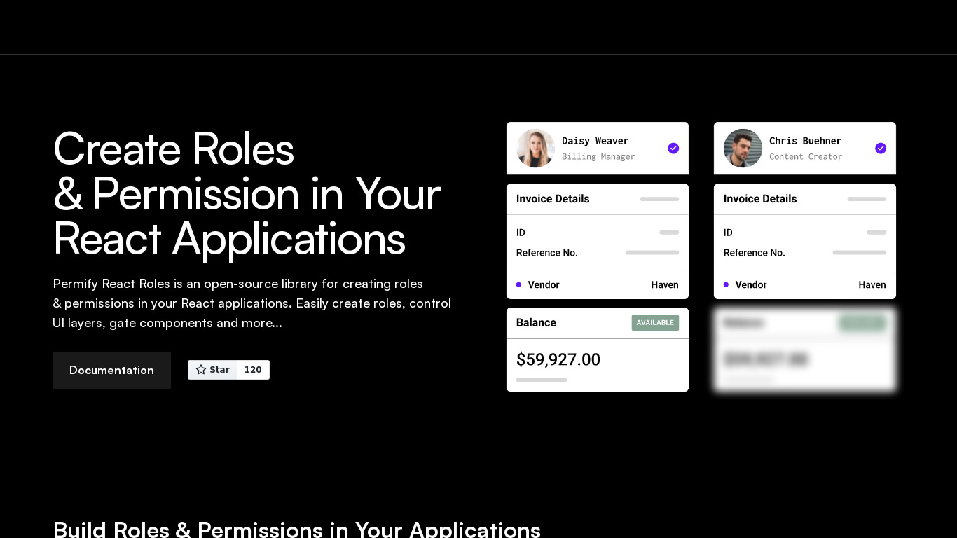 Permify React Roles Landing page
