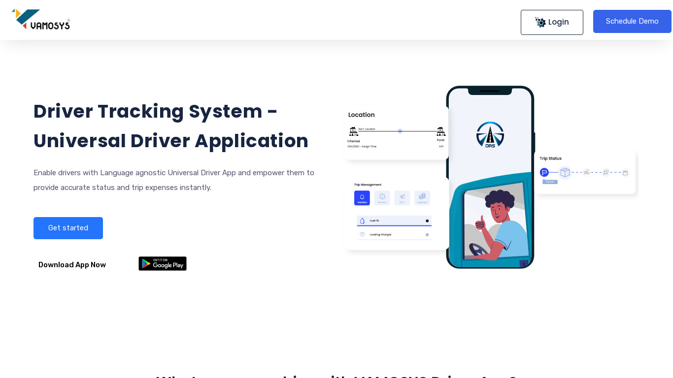 Driver Tracking Application Landing page