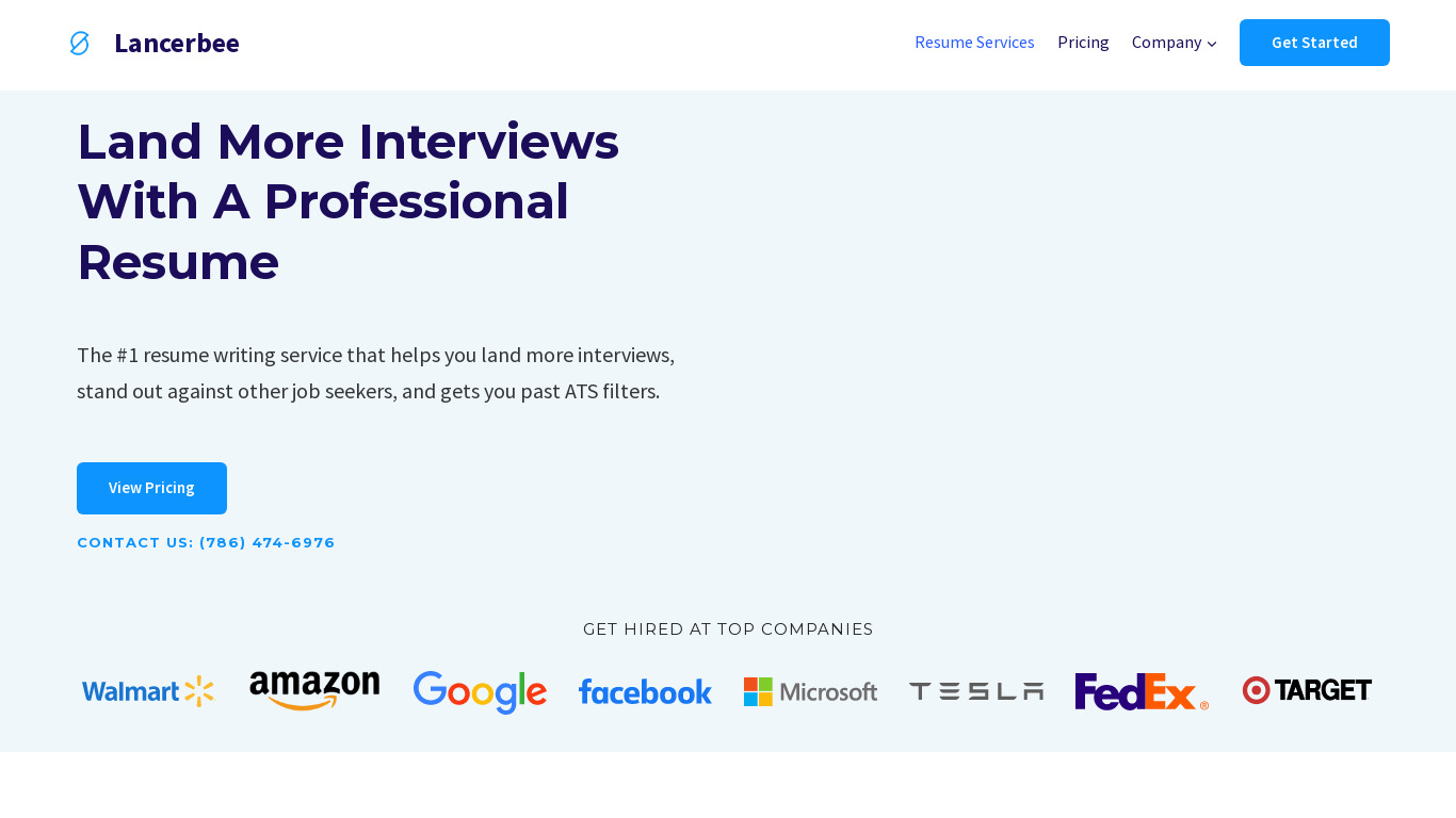 Lancerbee Landing page