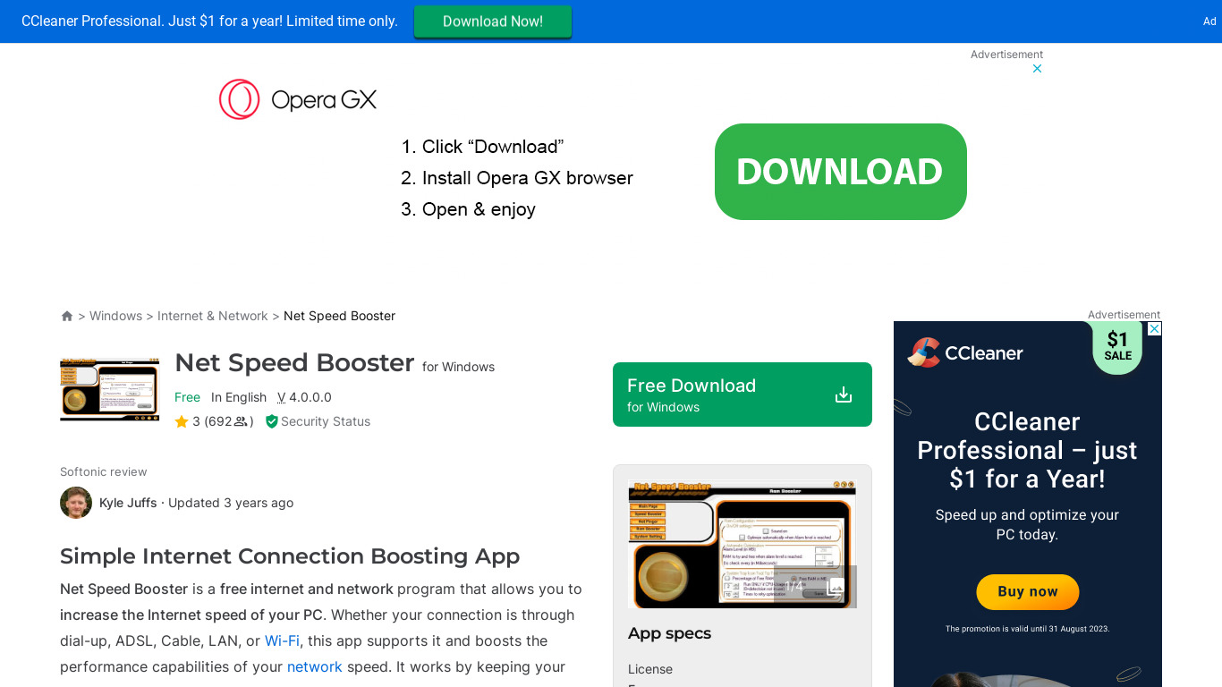 Net Speed Booster Landing page