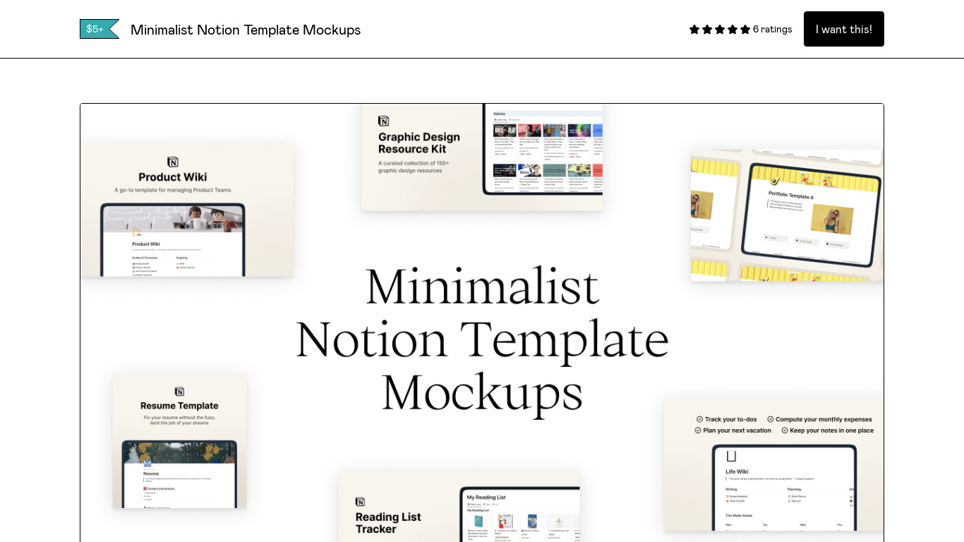 Minimalist Notion Template Mockups Landing page