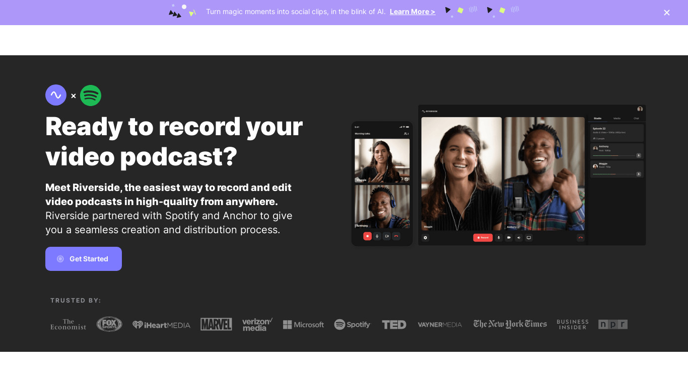 Riverside x Anchor by Spotify Landing page