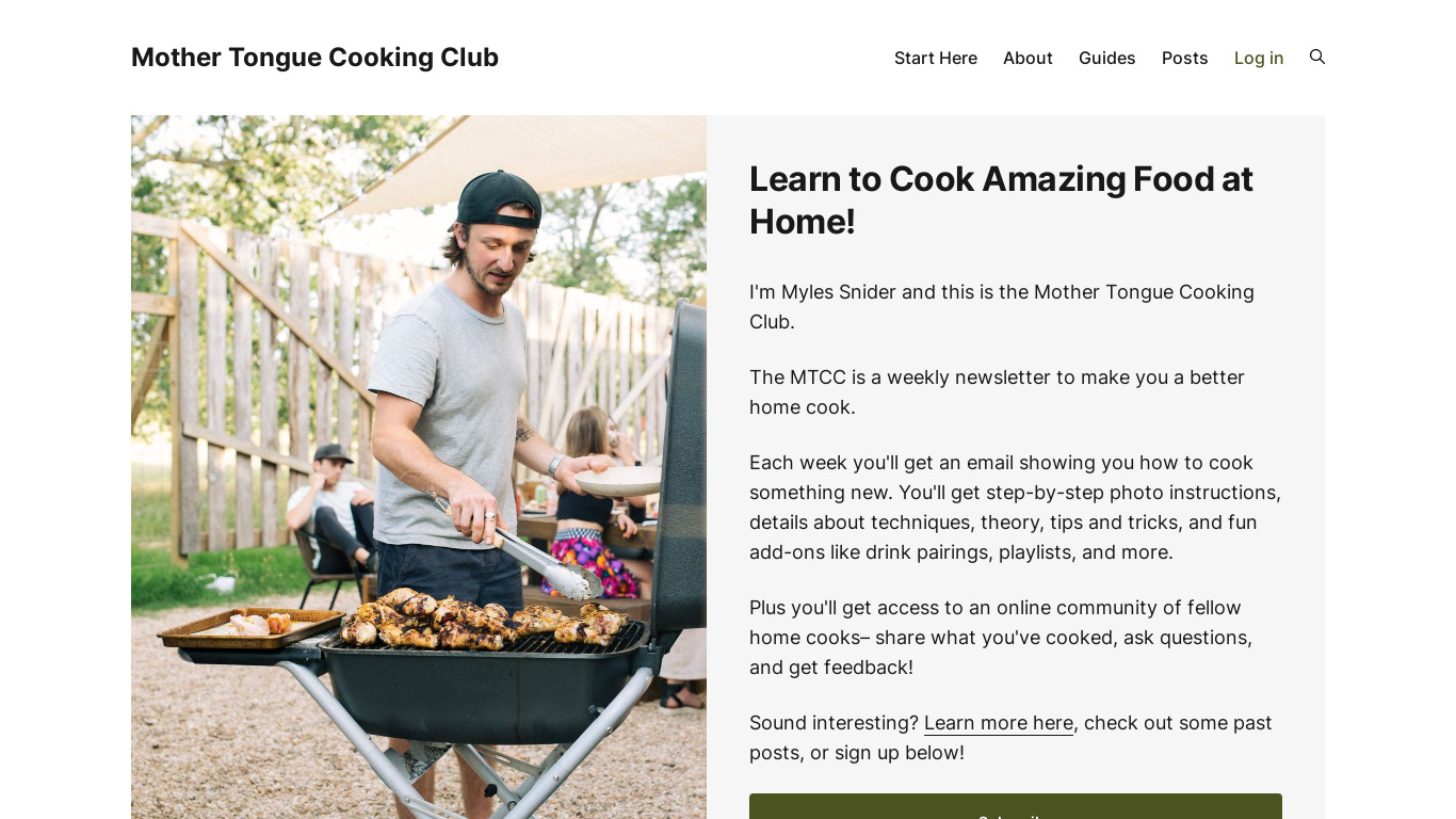 Mother Tongue Cooking Club Landing page