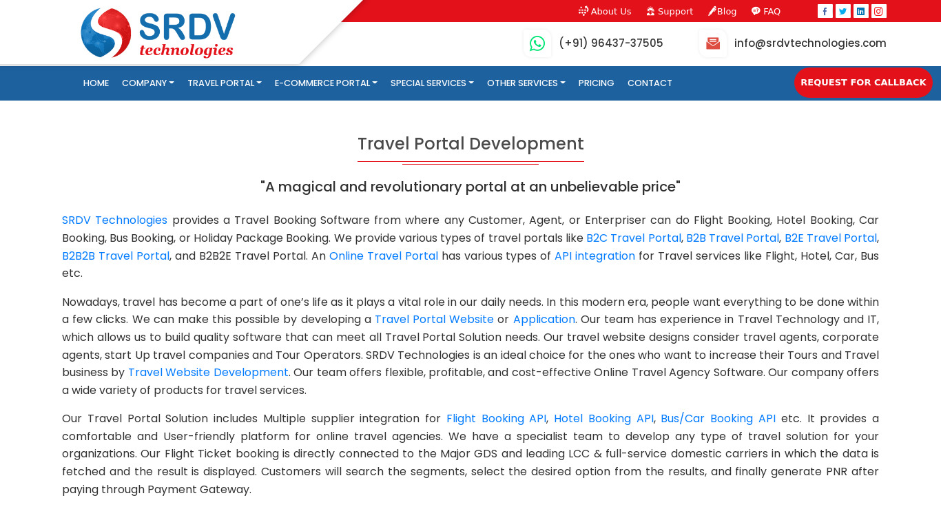 Travel Portal Development Company Landing page