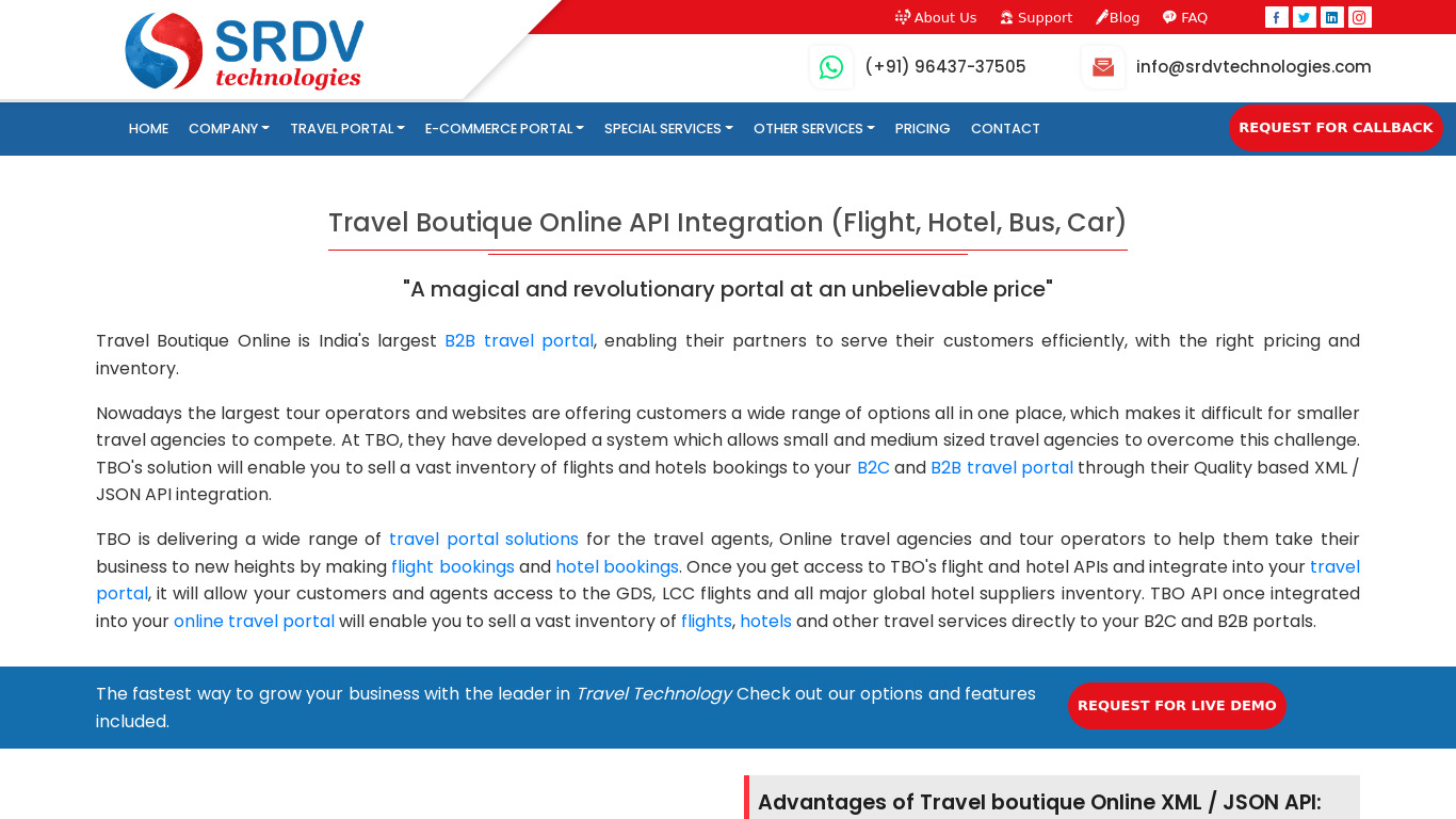 TBO API Integration Landing page