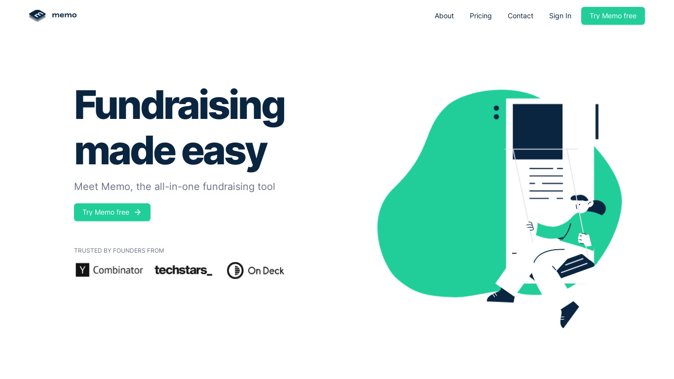 Fundraising by Memo Landing page