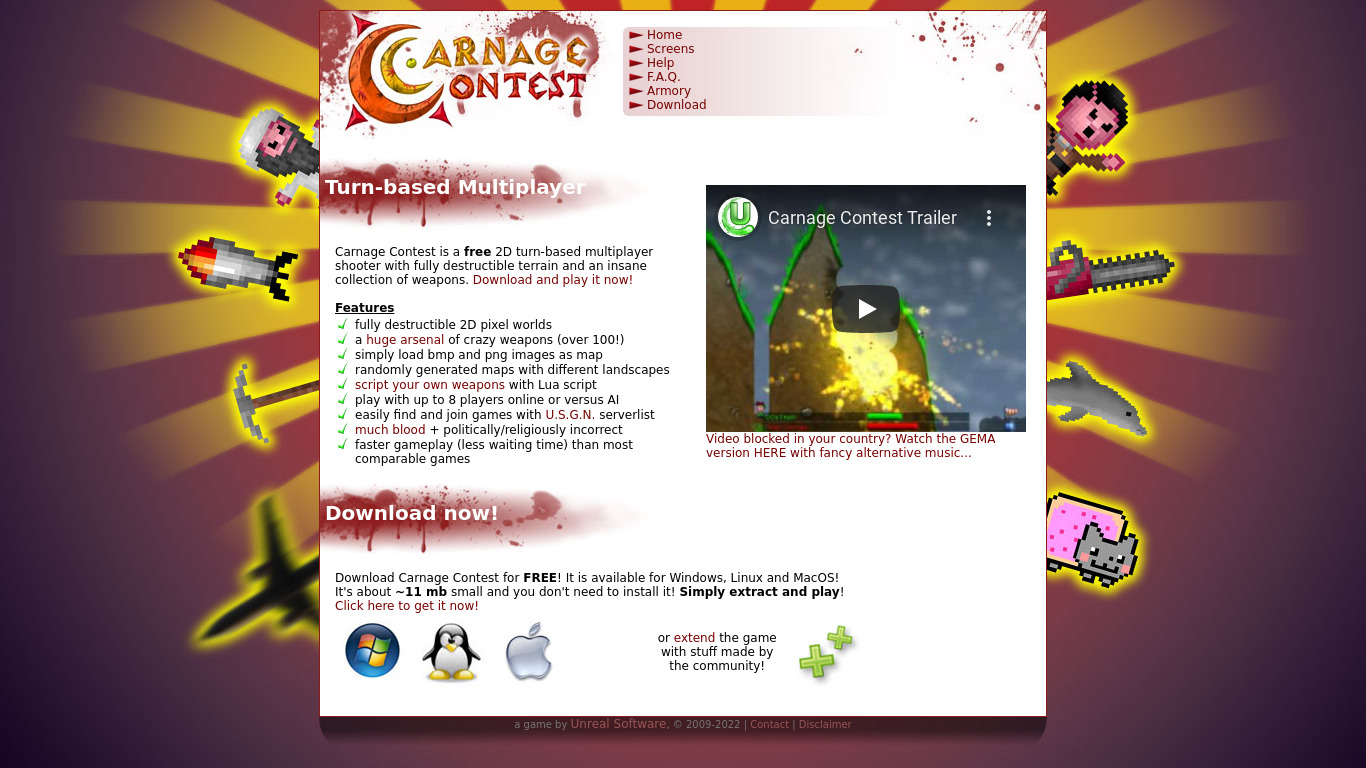 Carnage Contest Landing page