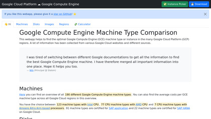 Google Cloud Compute Comparison screenshot