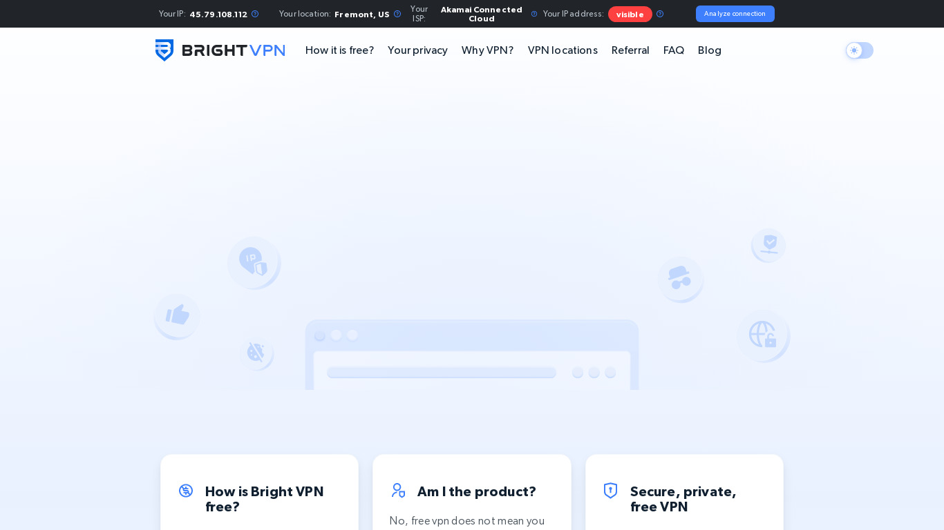 Bright VPN Landing page