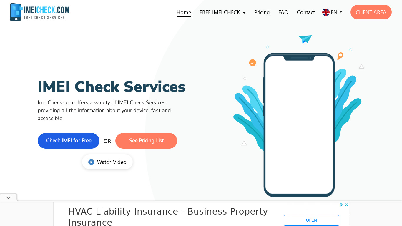 IMEI CHECK Landing page