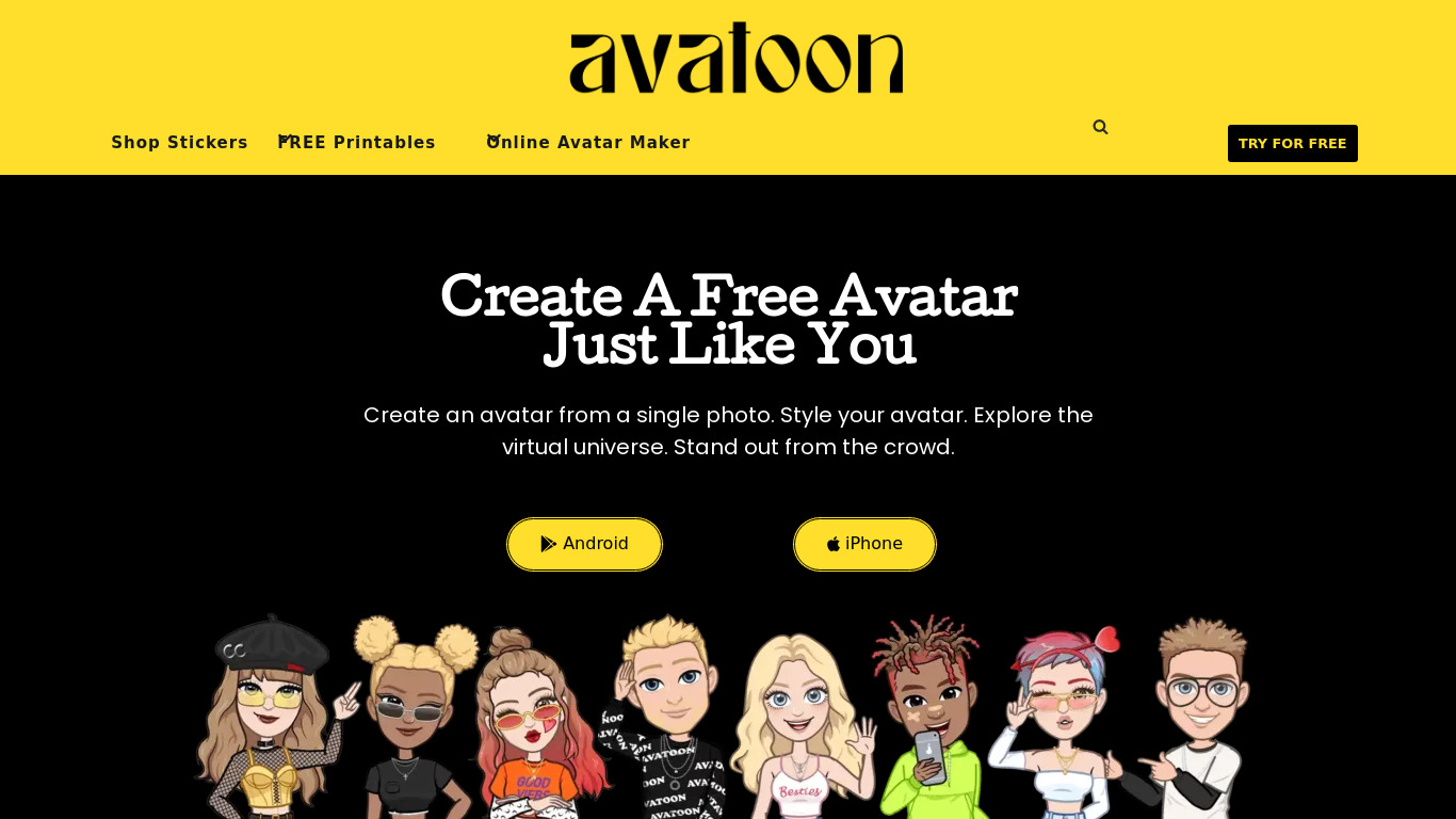 Avatoon.me Landing page