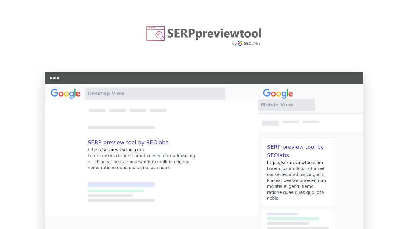 SERP preview tool Landing page