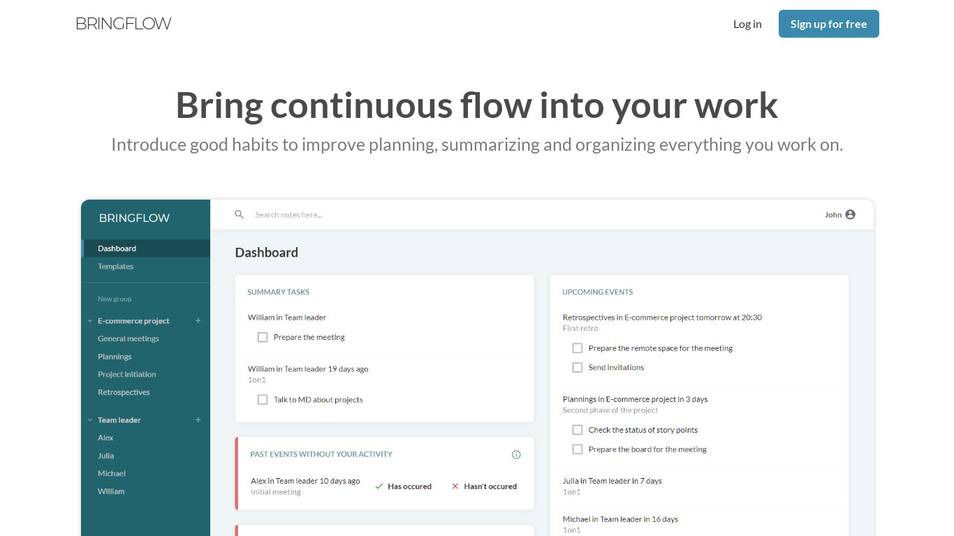 Bringflow Landing page