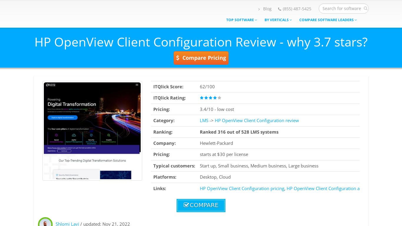 HP OpenView Client Configuration Manager Landing page