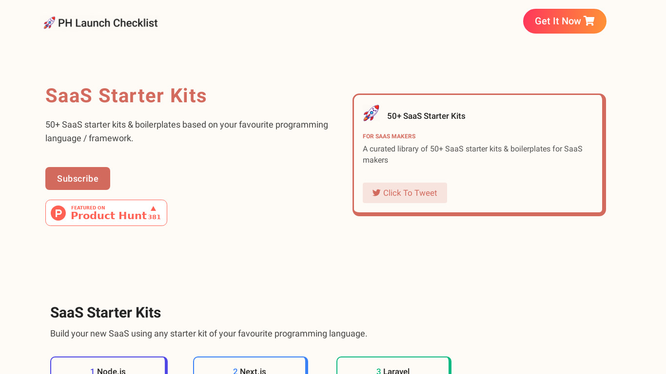 SaaS Starter Kits Landing page
