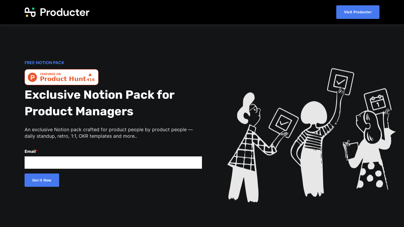Notion Pack for Product Managers Landing page